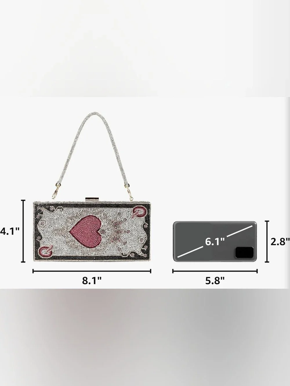 Crystal Heart Embellished Clutch Bag - Pink